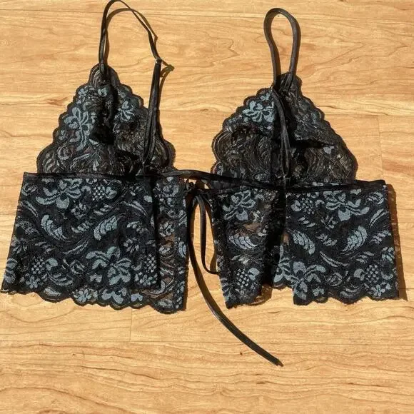 Fredrick’s of Hollywood • Black & Powder Blue Floral Lace Bralette Size Large - Picture 3 of 5